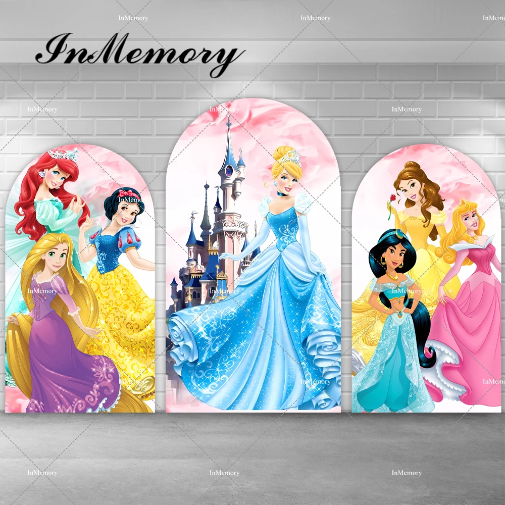 Disney Princesses Castle Arch Backdrop Cover for Girls Baby Shower Birthday Party Ariel Cinderella Belle Chiara Backgrounds