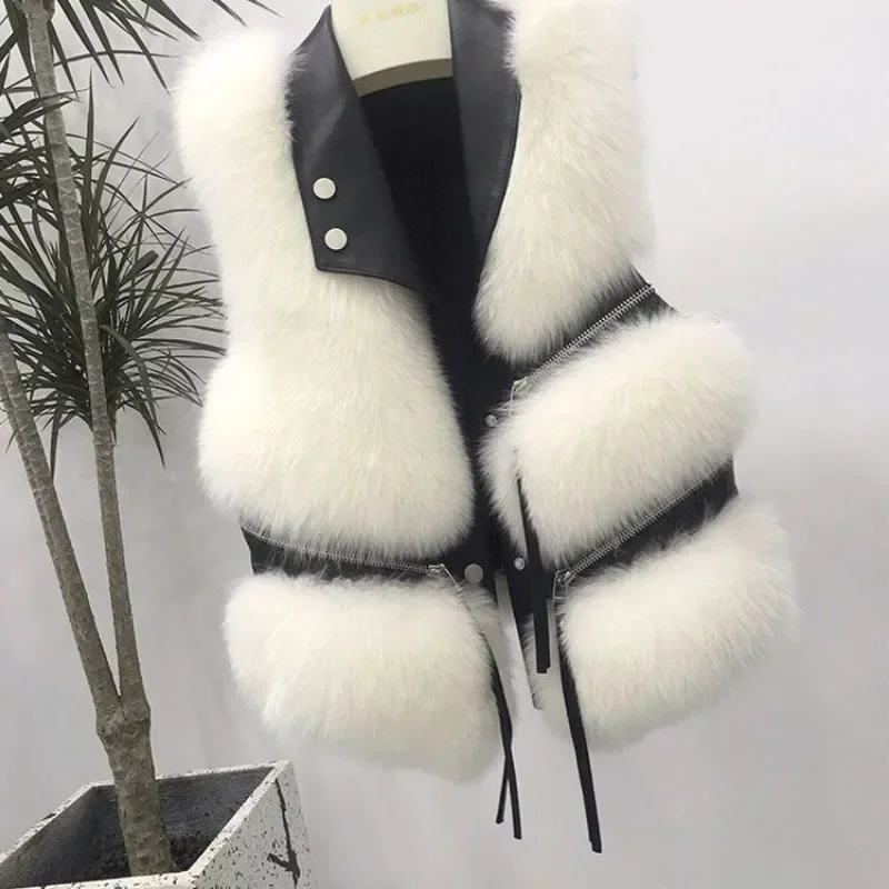 Gilet di pelliccia cappotto da donna autunno e inverno giacca corta nuovo gilet Patchwork 2024 sottile e alla moda