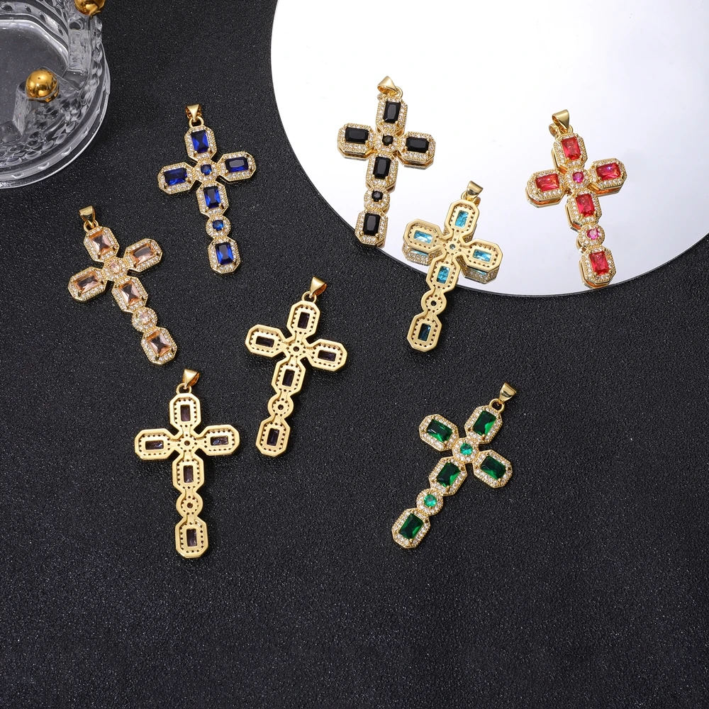 Juya DIY religiösen Schmuck liefert handgemachte bunte Zirkonia 18 Karat echt vergoldet Saint Christian Cross Charms Großhandel – Detail 6