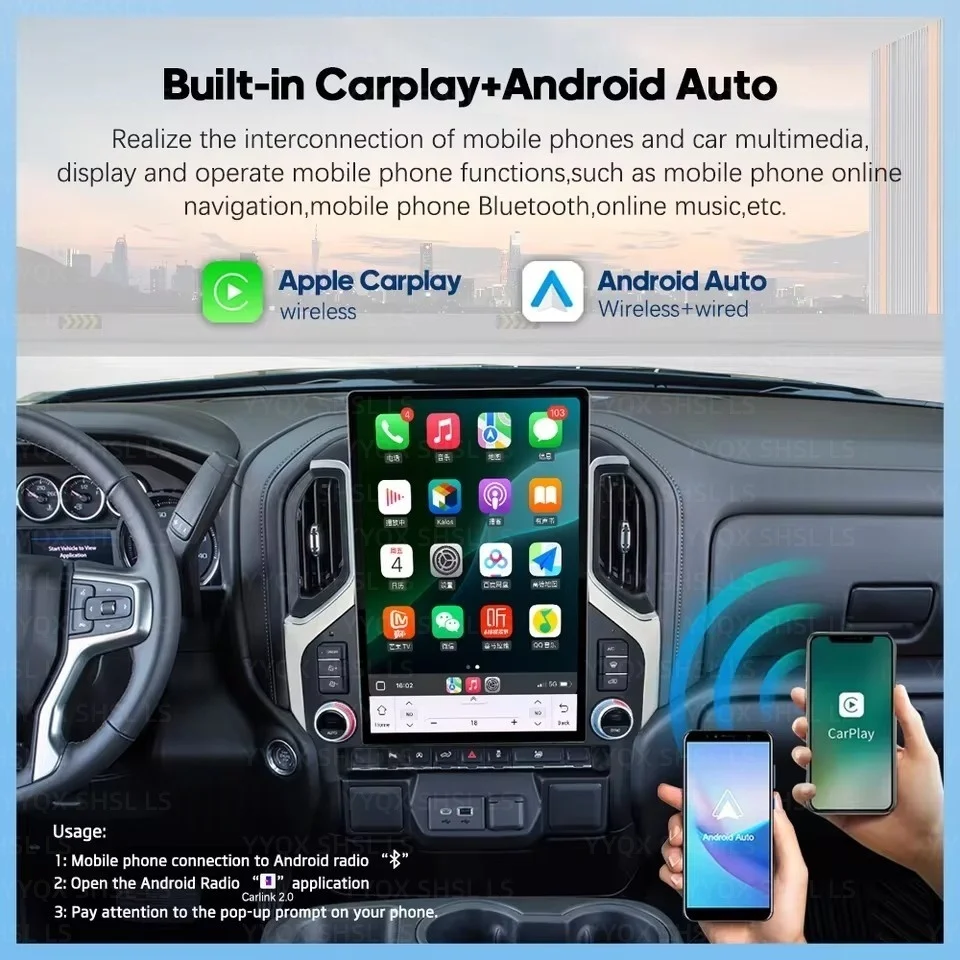 

For Chevrolet Silverado 2019-2023 Car Radio Carplay Android 14 Vertical Screen Automotive 2 Din Multimedia Auto GPS