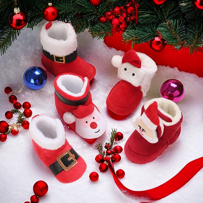 

Baby Shoes 0-18M Winter Plush Warm Cotton Shoes Baby Shoes Boys And Girls' Snow Boots Christmas First Step Shoes
