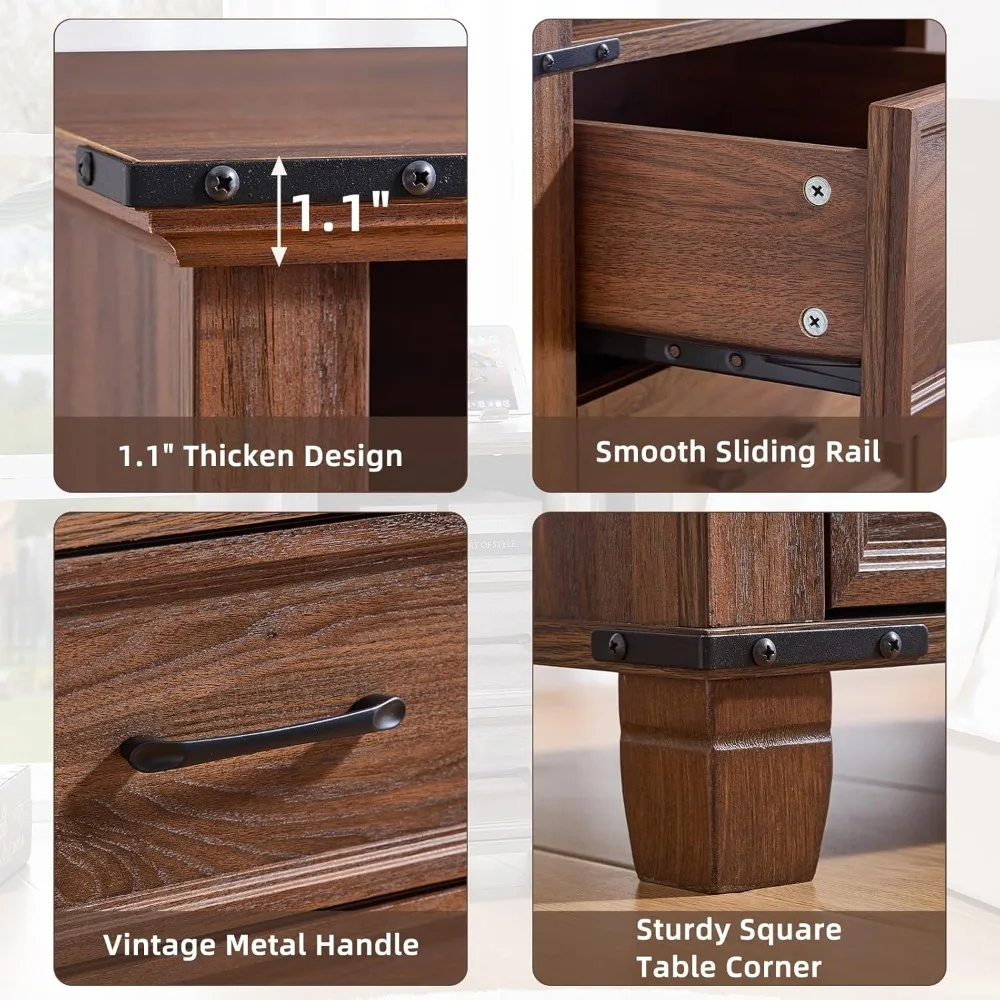 22 منضدة، منضدة مع درجين، طاولة بجانب السرير صناعية مع رف مفتوح لغرفة النوم وغرفة المعيشة، سرير المكتب S #6