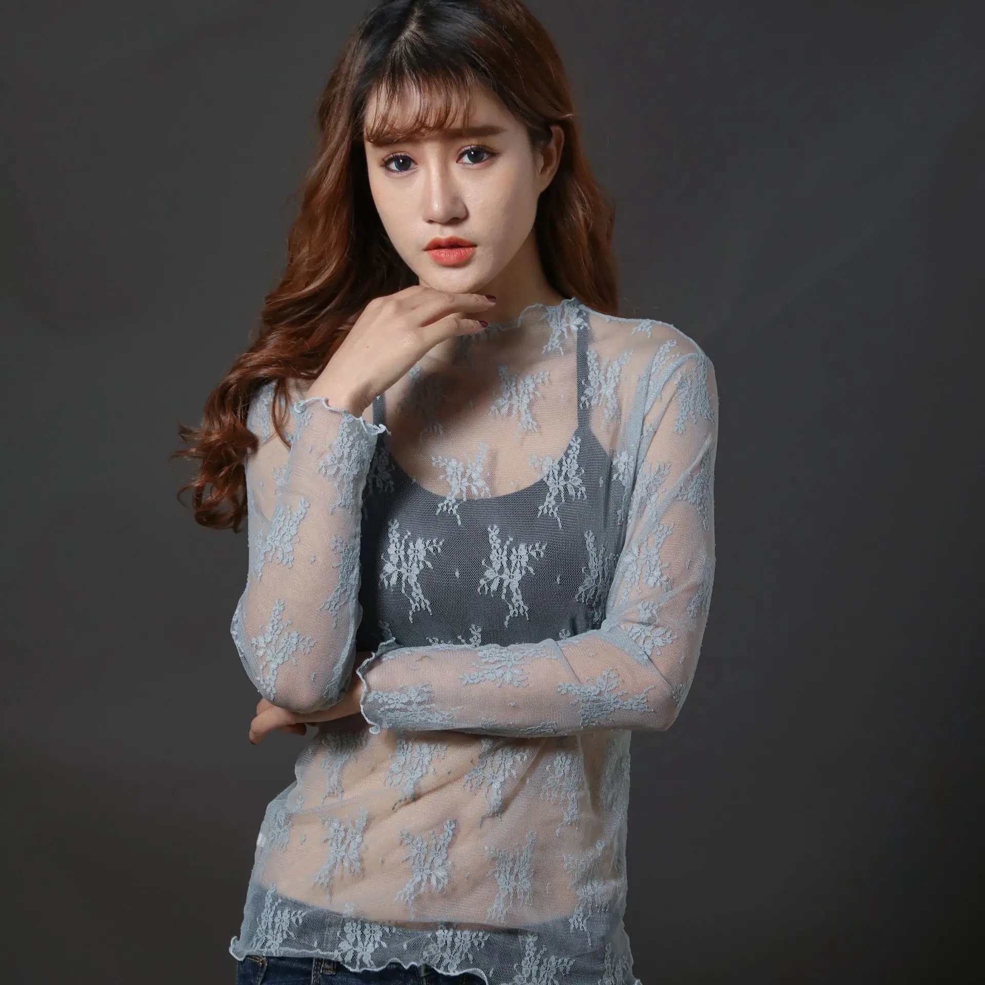 

Sexy Black Hollow Out Mesh T-Shirt Transparent Mesh Female Tops Long Sleeve Basic Shirts SeeThrough Turtleneck Women Tshirts
