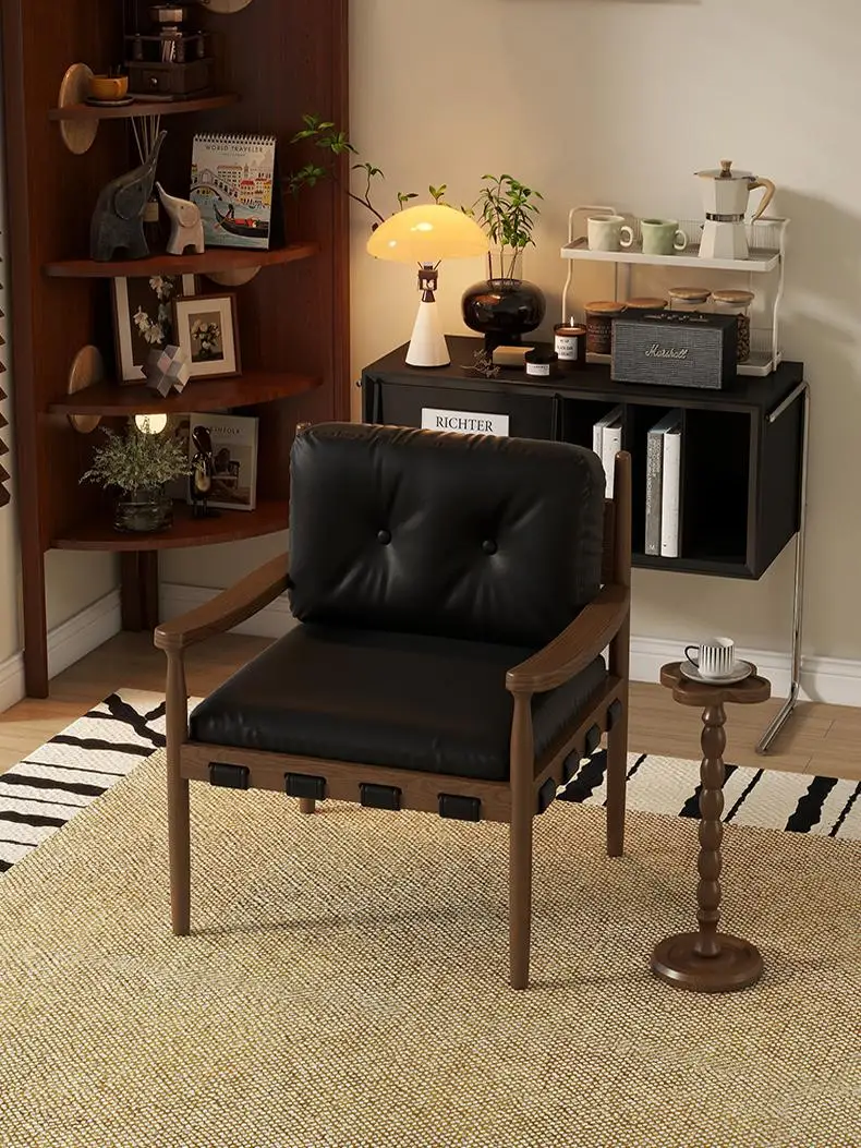 

Single sofa coffee antique casual single in living room sofa designer solid wood retro