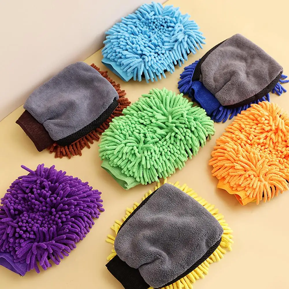 Waterproof Car Wash Microfiber Chenille Gloves Thick Car Cleaning Mitt Wax Detailing Brush Auto Care Double-faced Glove ﻿