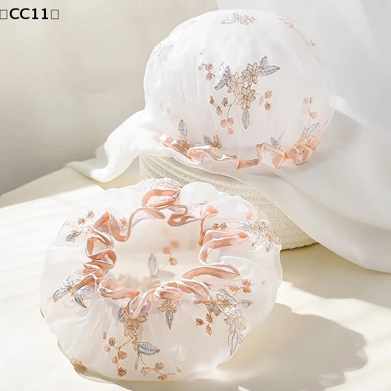 

Practical With Elastic Band Breathable Mesh Women Night Sleeping Satin Hair Hat Reusable Shower Caps Bathroom Accessories〔CC11〕