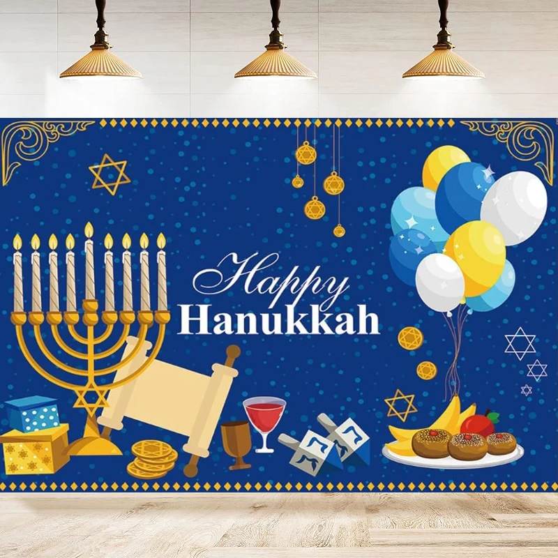 Photography Backdrop Jewish Happy Hanukkah Party Photo Background Candle Balloon Indoor Home Decoration Supplies Banner Poster