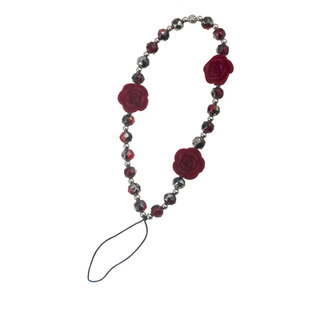 Wine Red Rose Flower Phone Chain Charm Resin Beads
