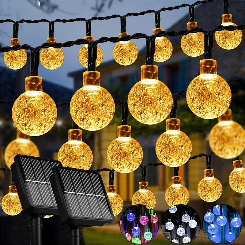 

LED Solar String Lights Outdoor 60 Leds Waterproof Crystal Globe Lights with 8 Modes Garden Light for Patio Party Tree Decor