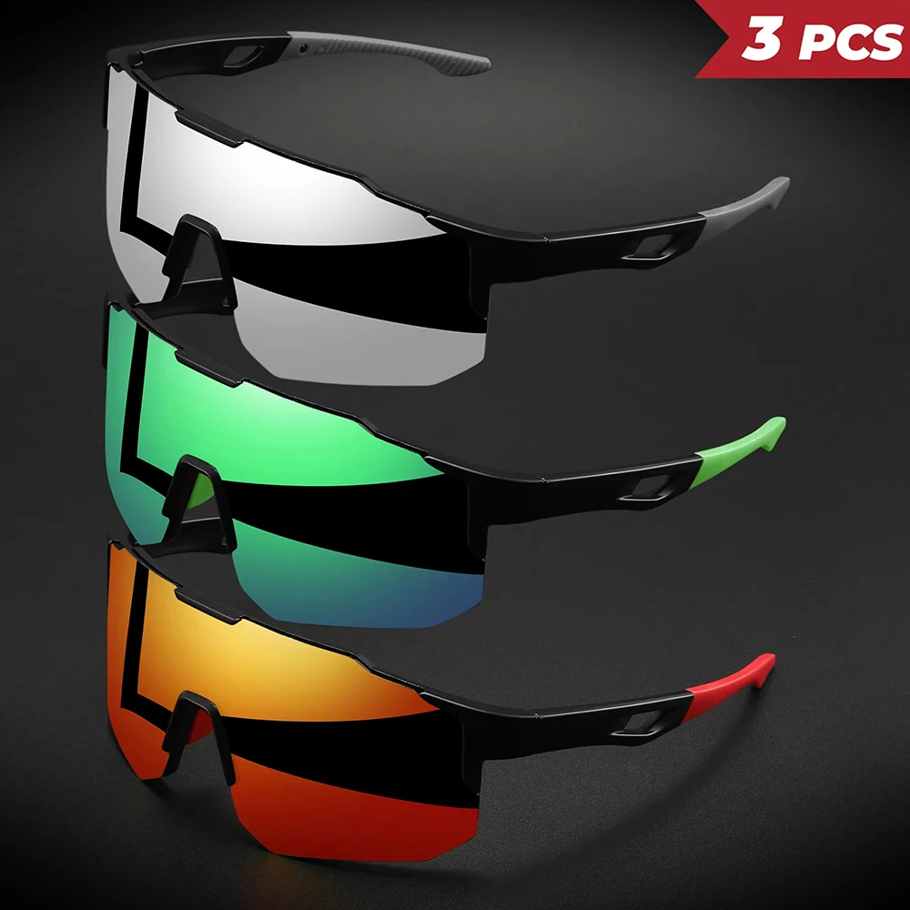 1–3 Stück Unisex-Sport-Sonnenbrille, übergroß, UV400, Wrap-Around-Design, bunt, bequem, für Radfahren, Wandern, Outdoor-Aktivitäten