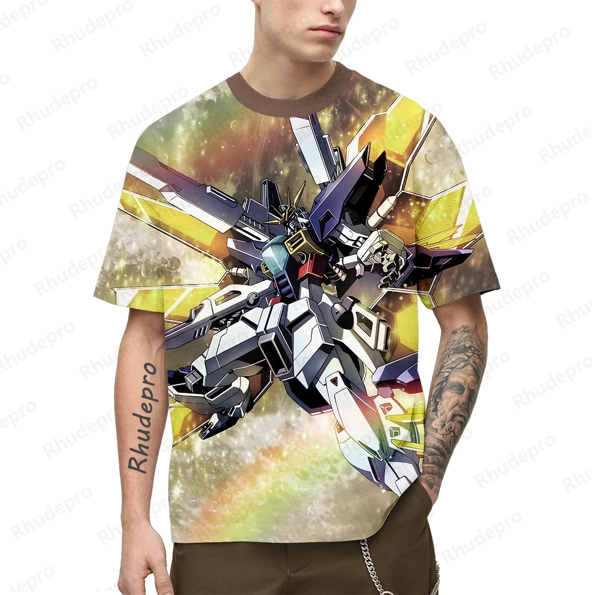 Camiseta Gundam estilo Harajuku masculina, modelo Y2K, camiseta de ginástica para cosplay, tops estampados em 3D, streetwear casual, manga curta,