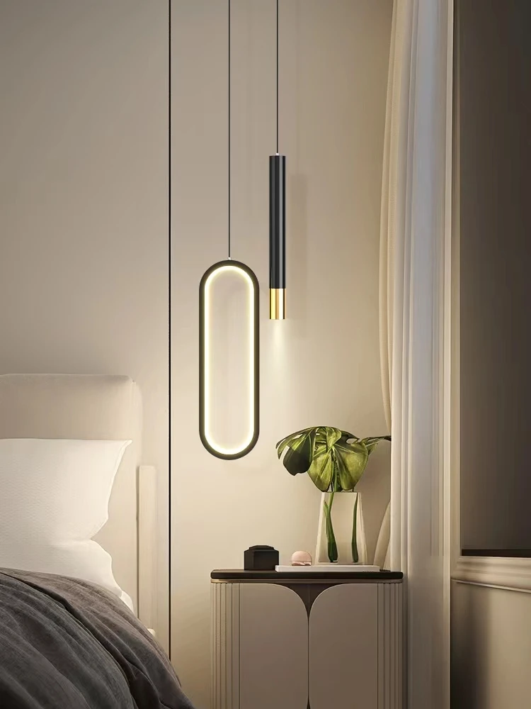 Imagem -03 - Lustre Minimalista Luzes Led Pingente Modern Home Decor Quarto Cabeceira Cabeça Dupla Longa Linha de Luz Suspensões