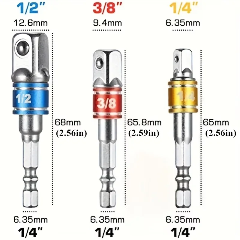 3PCs Color Hexagon Screw Screwdriver Changeover Extension Square Head Socket Tool Set for Electric Screwdriver