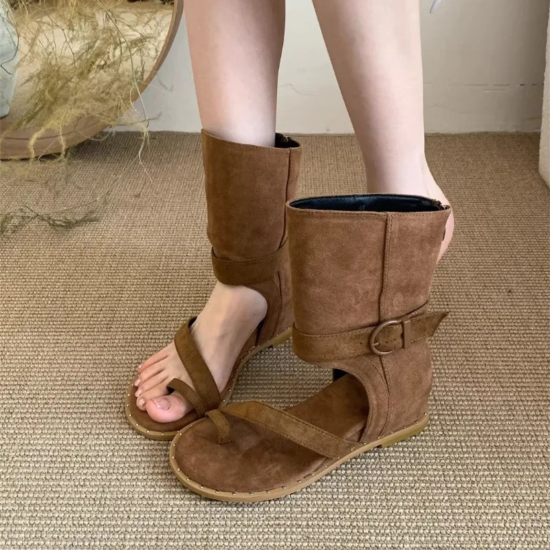 

Designer Women's Boots Fashion Open Toe Women Sandals Luxury Suede High Top Roman Sandal Outdoor Versatile Women Knee High Boots