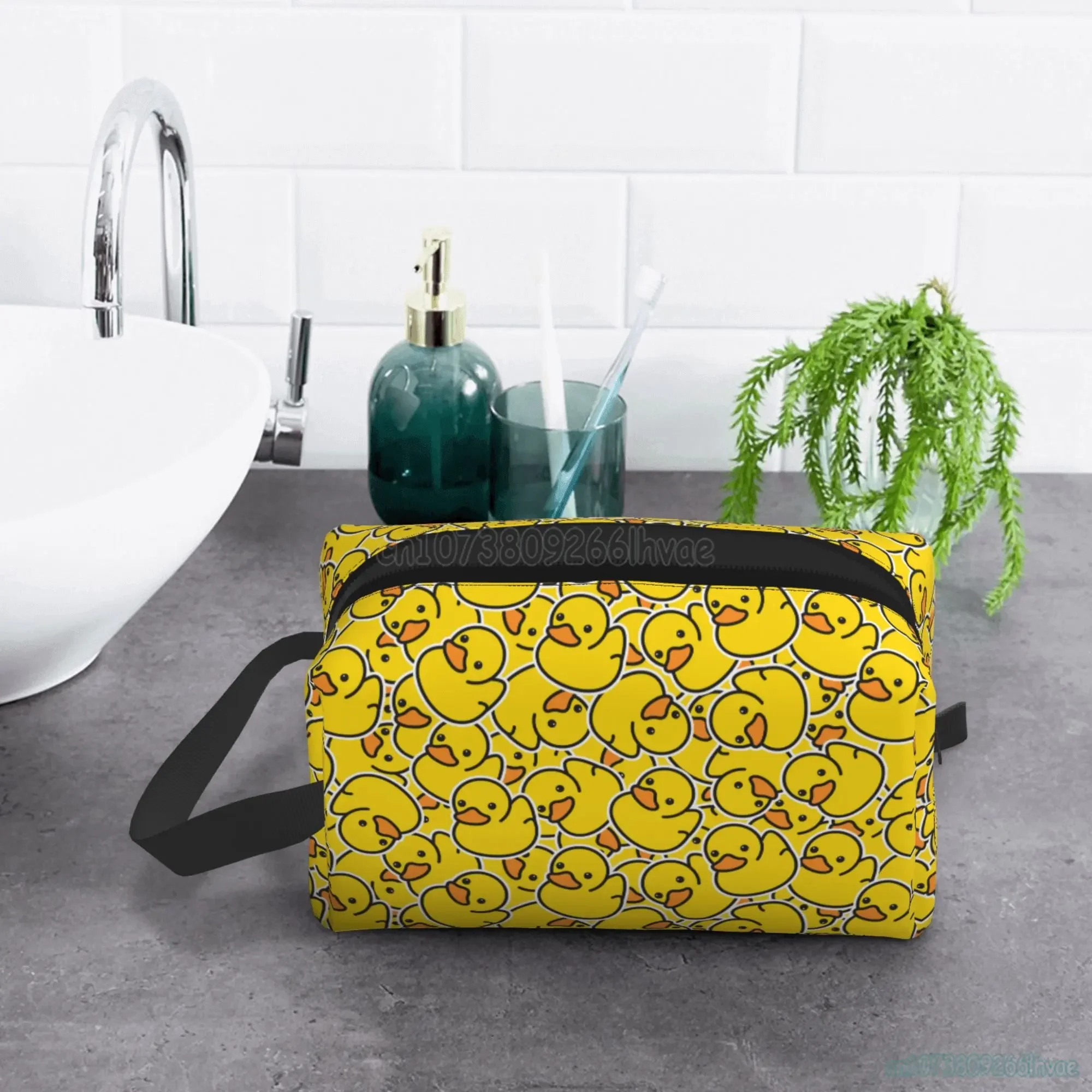 Cute Rubber Duck Portable Travel Storage Bags Yellow Cartoon Duck Large Cosmetic Cases for Women Girls Kawaii Makeup Bag