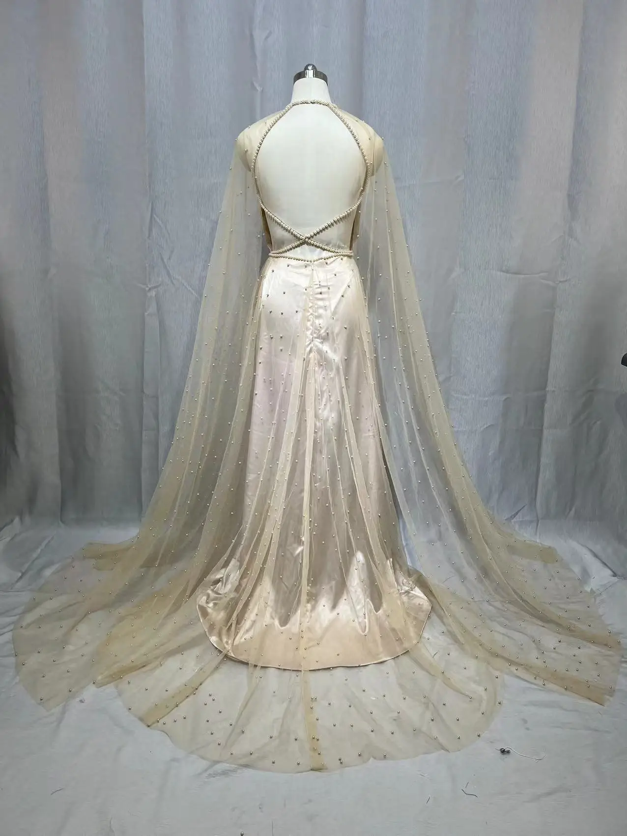 A-line Plus Size Prom Dresses 2022 Champagne Heavy Pearls Women Custom Made Formal Evening Gowns robes de soirée