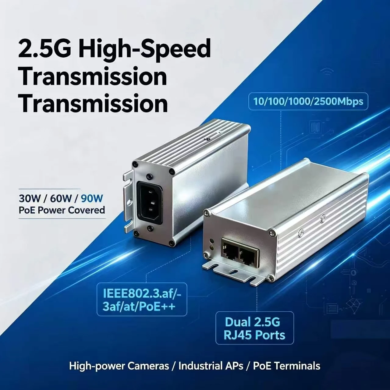 25g-poe-injector-90w-ieee8023af-at-poe-active-adapter-with-6kv-lightning-protection-ip30-aluminum-housing-for-ip-camera