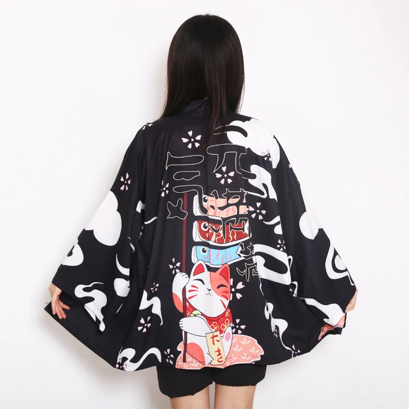 Japanese Kimono Yukata Samurai Kimono Man Cat Print Shirt Clothing Harajuku Cardigan For MenTraditional Haori Kimono Women New