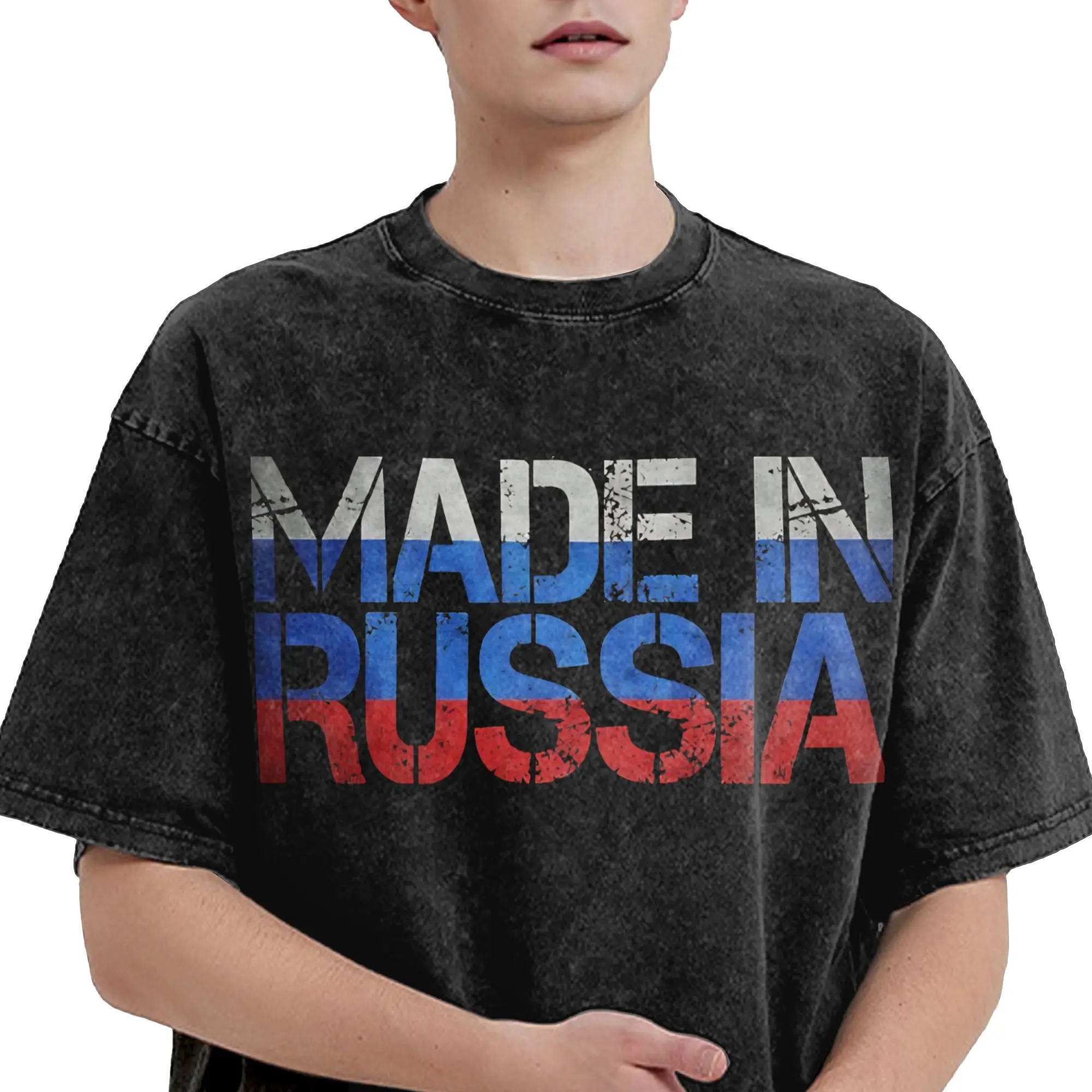 Russia Russian Flag  T Shirt Hip Hop Washed Short Sleeve Harajuku T-Shirt  Vintage for Men Women Streetwear