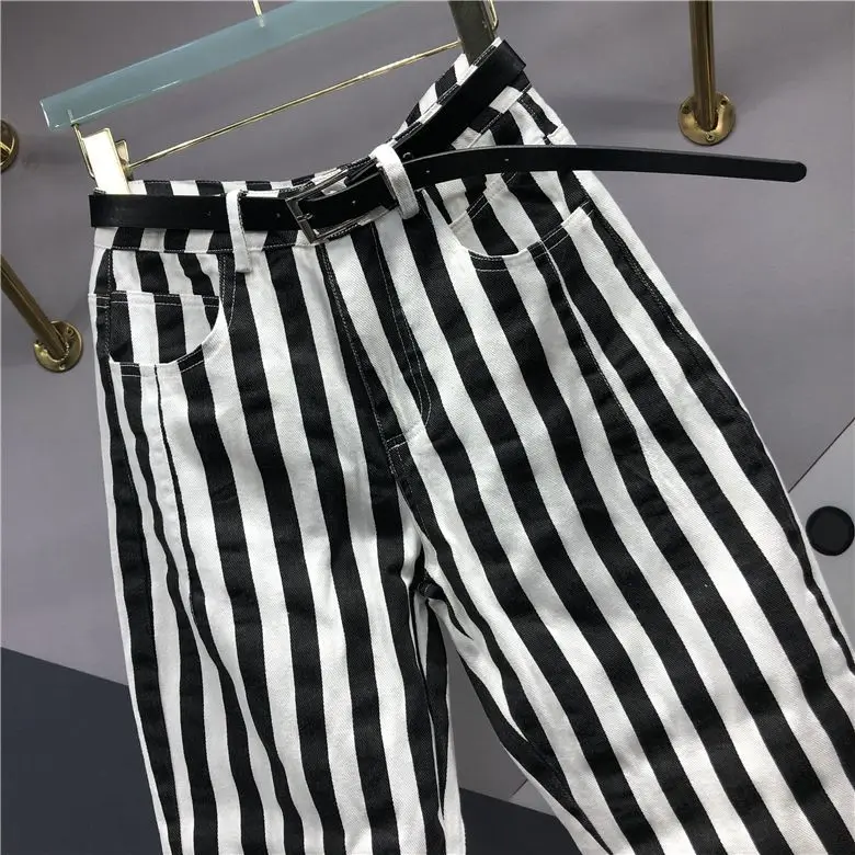 Imagem -02 - Calça Harém Casual para Mulheres Moda Streetwear Cintura Alta Calça Listrada Que Combina com Tudo Nova Primavera Outono 2023