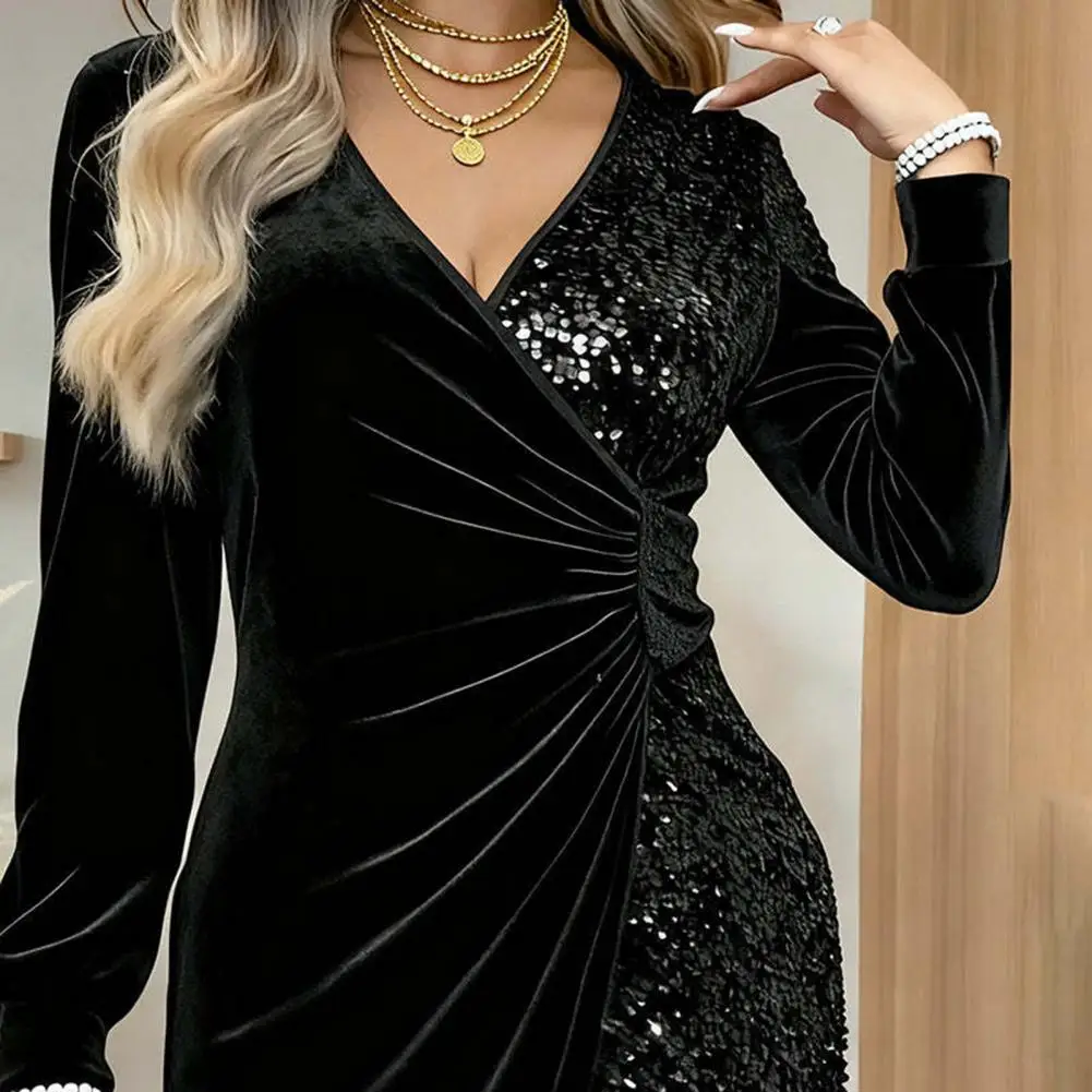 ヴィンテージベルベットパッチワークスパンコール高級ロングドレス レディース エレガント ボディコン プロムドレス 2025 秋冬 パーティー イブニングドレス