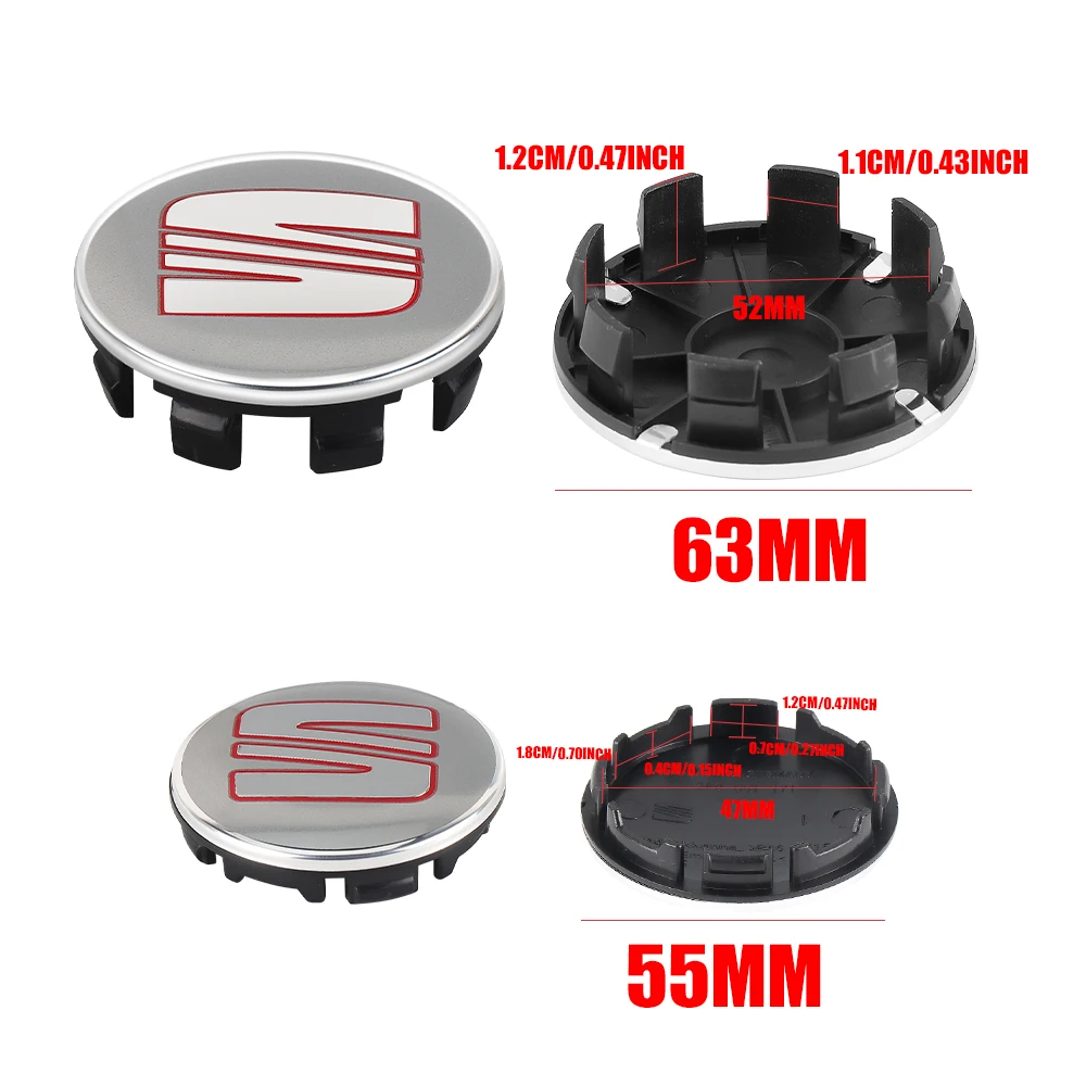 4Pcs 55MM/63MM Car Wheel Center Hub Caps Logo Cover Accessories for Seat cupra Ateca Leon Mk1 Mk2 Mk3 5f lbiza 6f FR Exeo Toledo