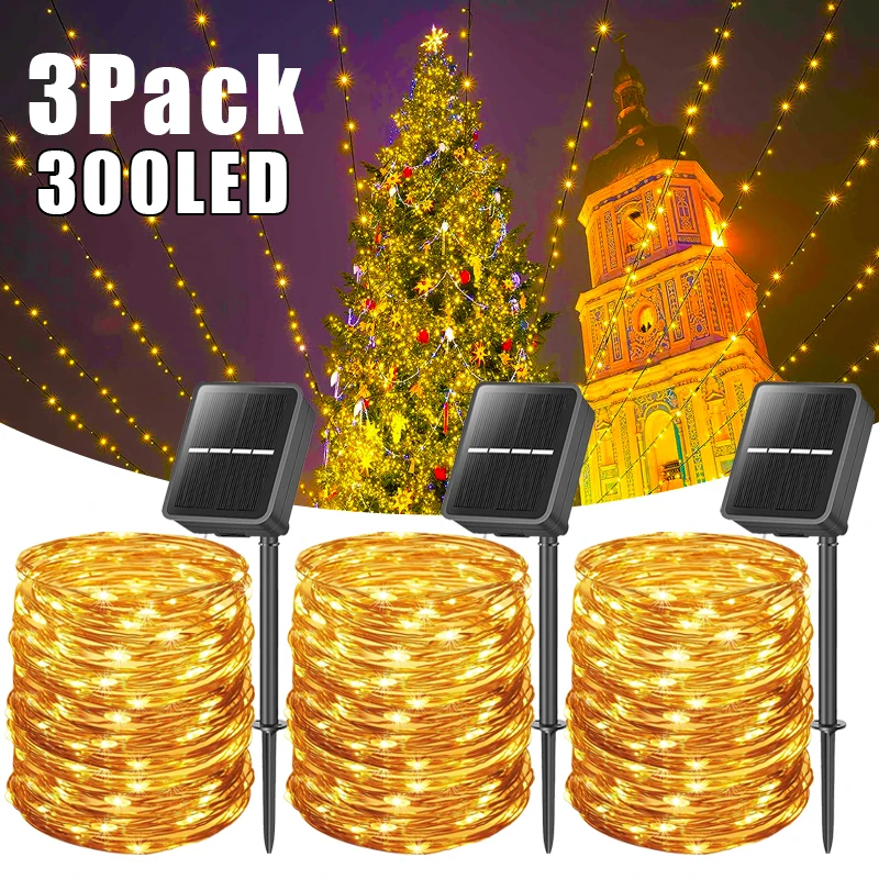 Solar Christmas String Lights Outdoor LED Fairy Lights Waterproof 8Modes Xmas Party Garden Patio Fence Street Decor Garland