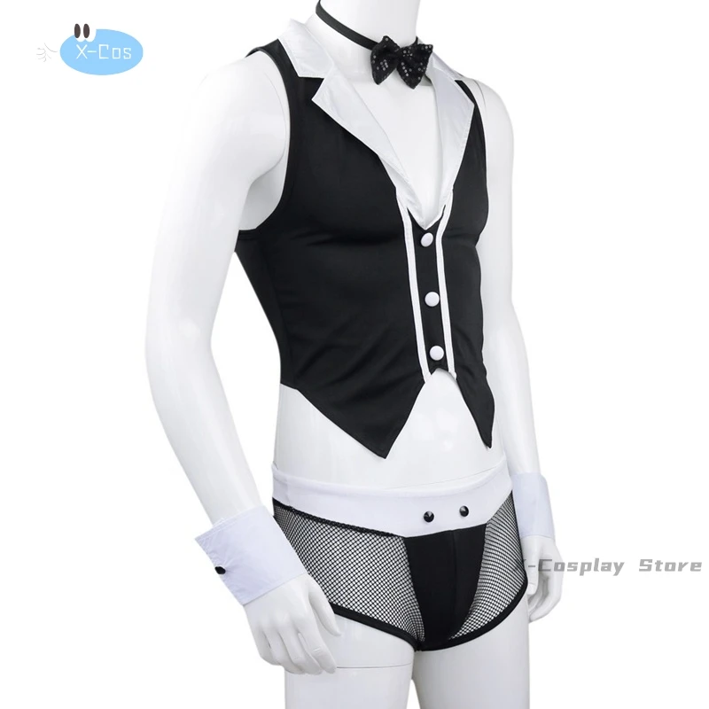 Mens Sexy Maid Role Play Cosplay Costume Outfits Tops Boxer Briefs Underwear with Collar Handcuffs Lingerie Set Halloween Coats