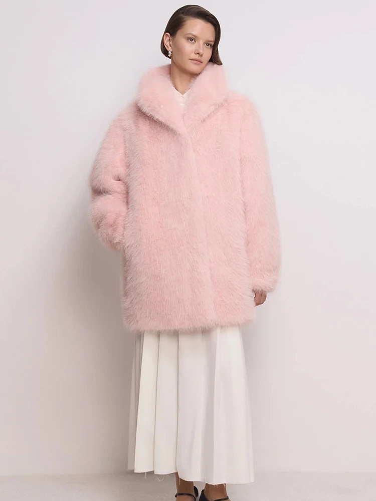 Zadorin luxo inverno branco rosa casaco de pele do falso mulher longo oversized turn down collar jaqueta de pele peluda das mulheres casaco de pele do falso casacos