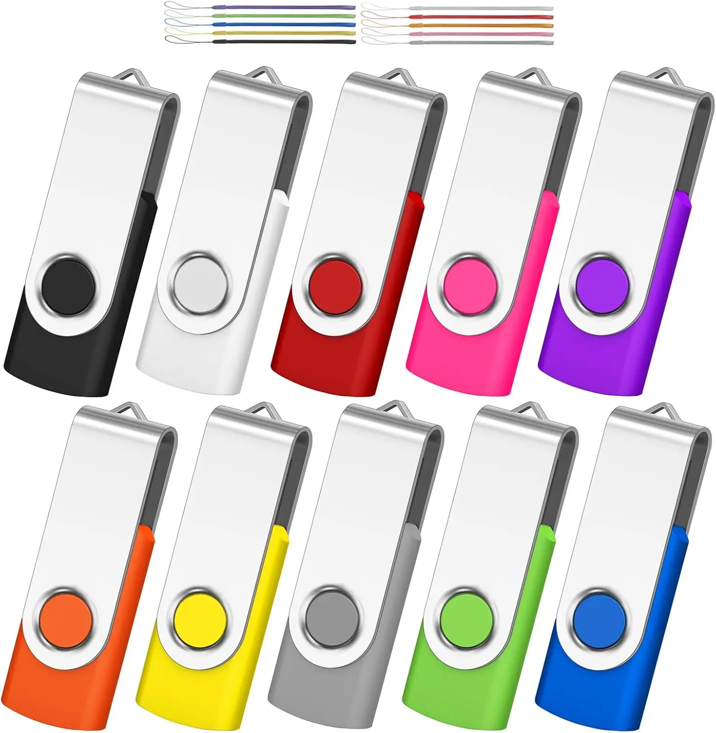 

32GB Flash Drive 10 Pack USB 2.0 Thumb Drives Portable Keychain Lanyard Memory Stick for Data Storage, Colorful Multipack