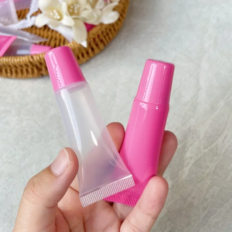 50 個 10 ミリリットル口紅メイクアップサブパッケージピンク蓋チューブ空のチューブ押し出しリップグロスリップカラー斜め口