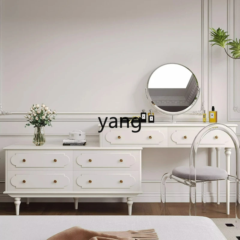 Lh Solid Wood Chest of Drawers Living Room Master Bedroom Storage Cabinet Bedside Dressing Table Cream Style