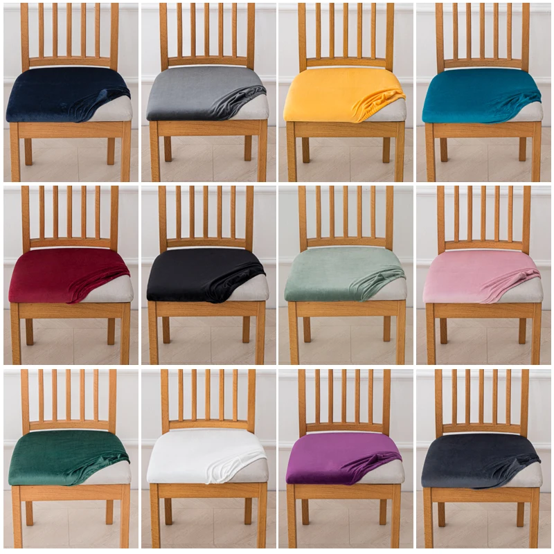 Fundas de asiento de silla de ajuste elástico de terciopelo, funda de silla de comedor de Color sólido suave Protector de silla lavable extraíble para cocina, hotel