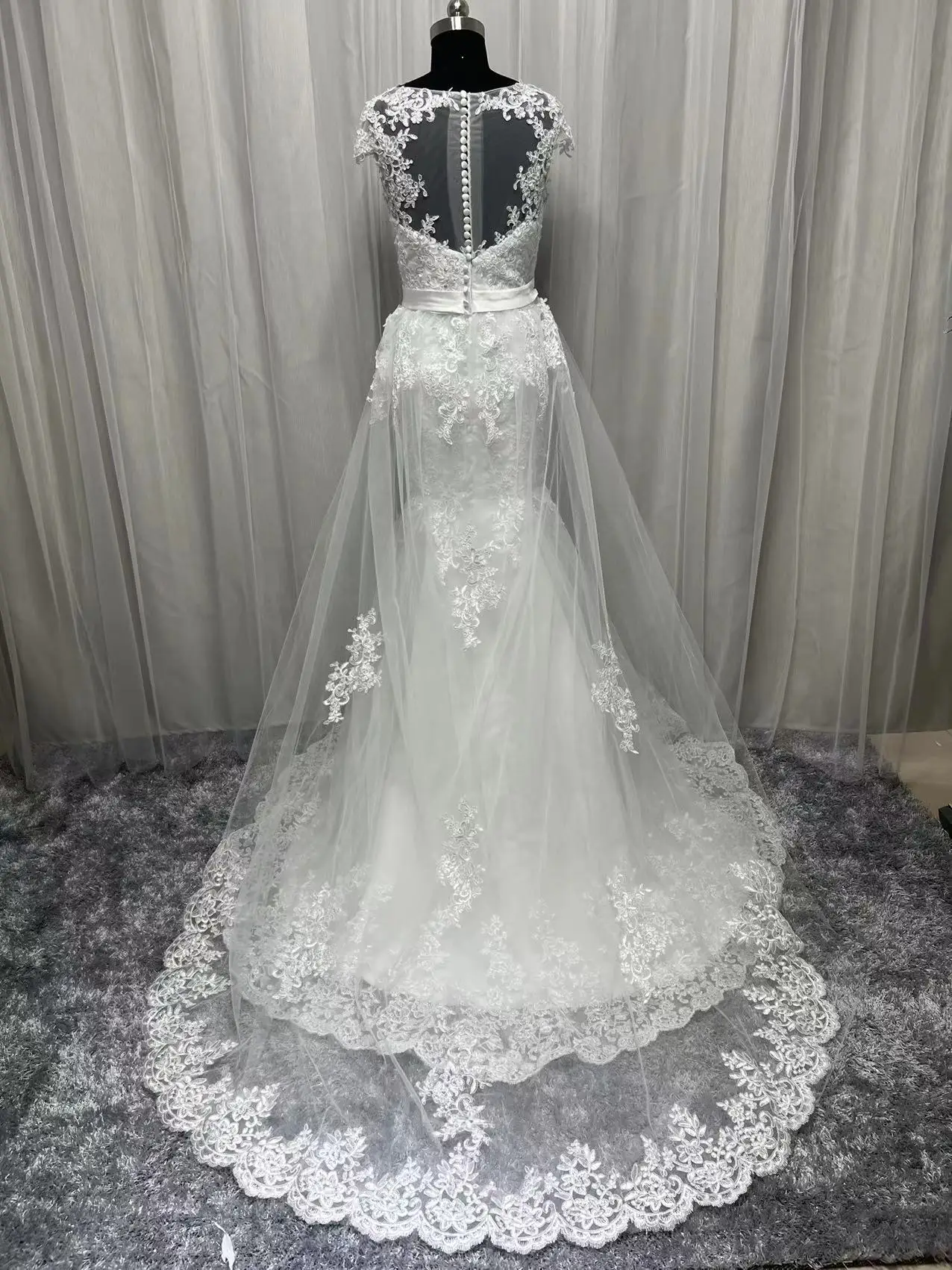 Vestido de novia de sirena 2 en 1, elegante vestido de novia de tul con foto Real, apliques de encaje hechos a medida, falda desmontable con cuentas, vestidos de novia de talla grande