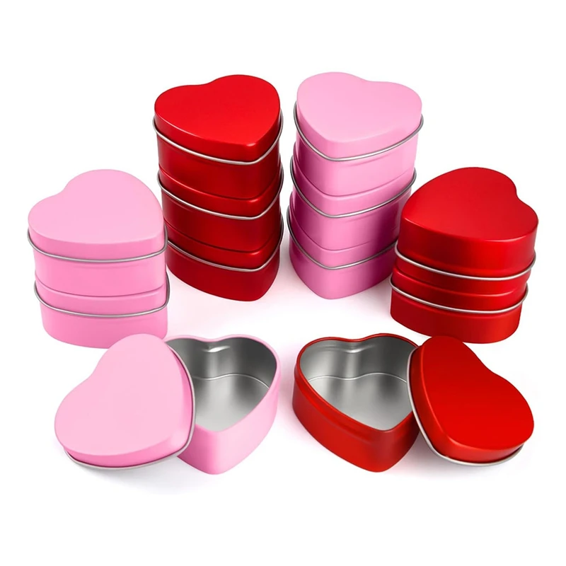 ABBN-12 Pack 2Oz Valentine's Day Heart Tins With Lids Bulk Heart Candle Jars Valentine Candle Containers,For Candle Making