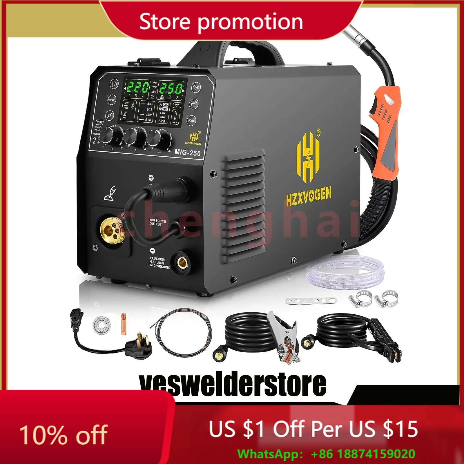 

HZXVOGEN 250A Aluminum MIG Welder 6 in 1 Welding Machine 110V/220V IGBT Inverter