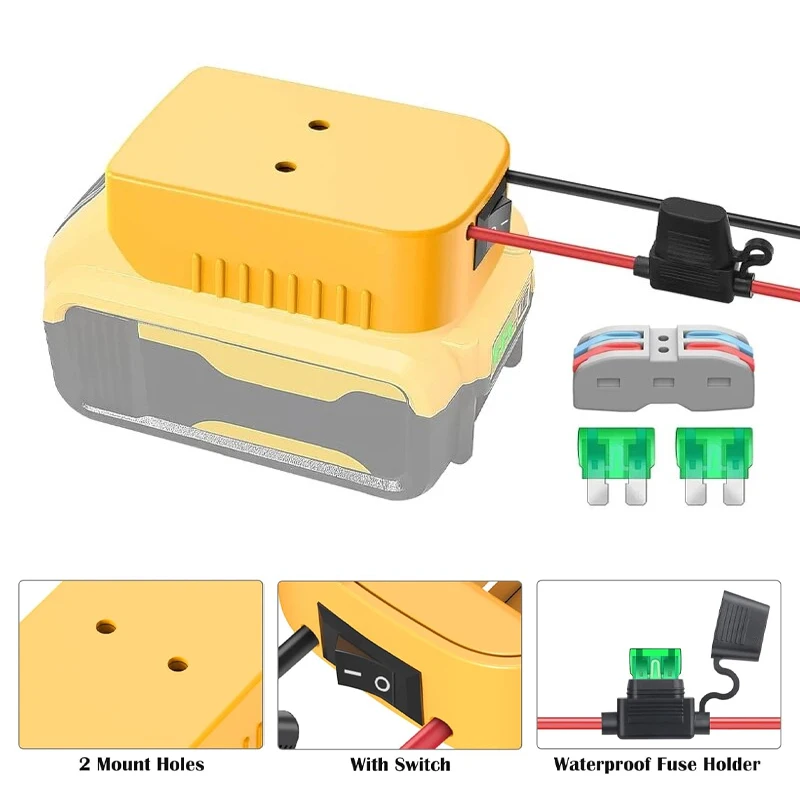 1/2PCS Power Wheels Adapter for Dewalt 18V/20V Lithium Battery,DIY Battery Adapter with ON/OFF Switch 30Amp Fuse Wire Terminals