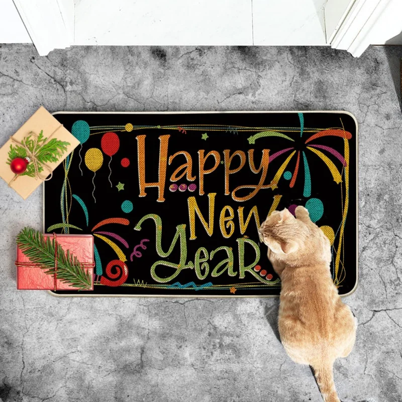 Firework Balloons Star New Year Doormat, Home Decor Low-Profile Switch Rug Door Mat Floor Mat for Indoor Outdoor