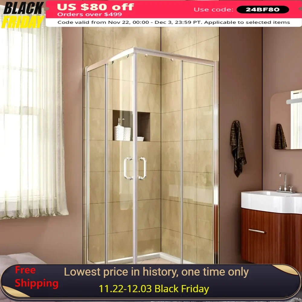 Corner Shower Enclosure 36. D. X 36. W. X 72. H, Double Sliding Shower Door with 1/4 in. Corner Shower