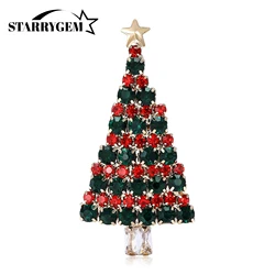Christmas Enamel Christmas Tree Brooches for Women Unisex Rhinestone Plant Pins Office Party Friend Gifts Jewelry Accessories