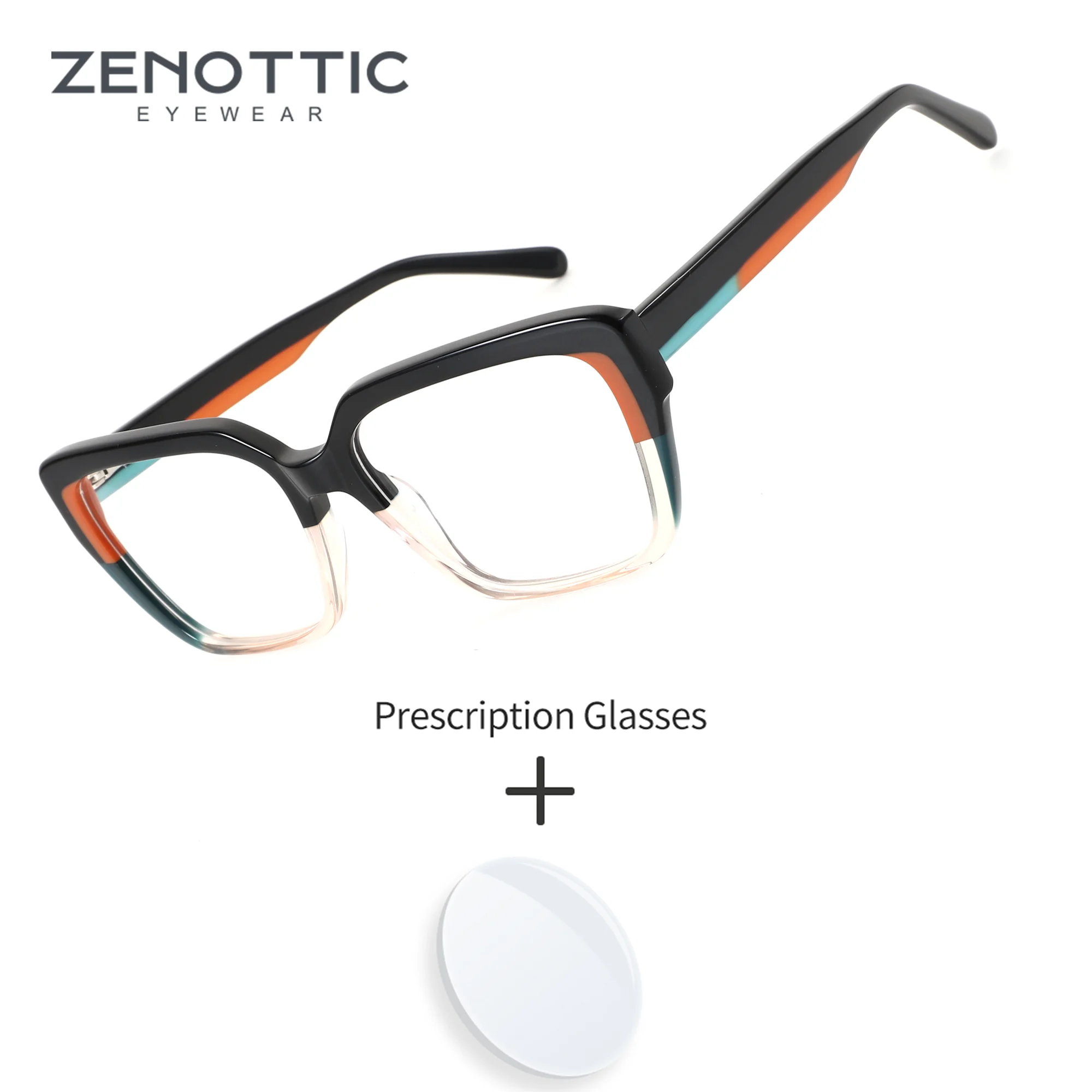 

ZENOTTIC Trendy Geometric Handmade Acetate Progressive Multifocal Glasses Woman Anti-Blue Light Prescription Eyeglasses