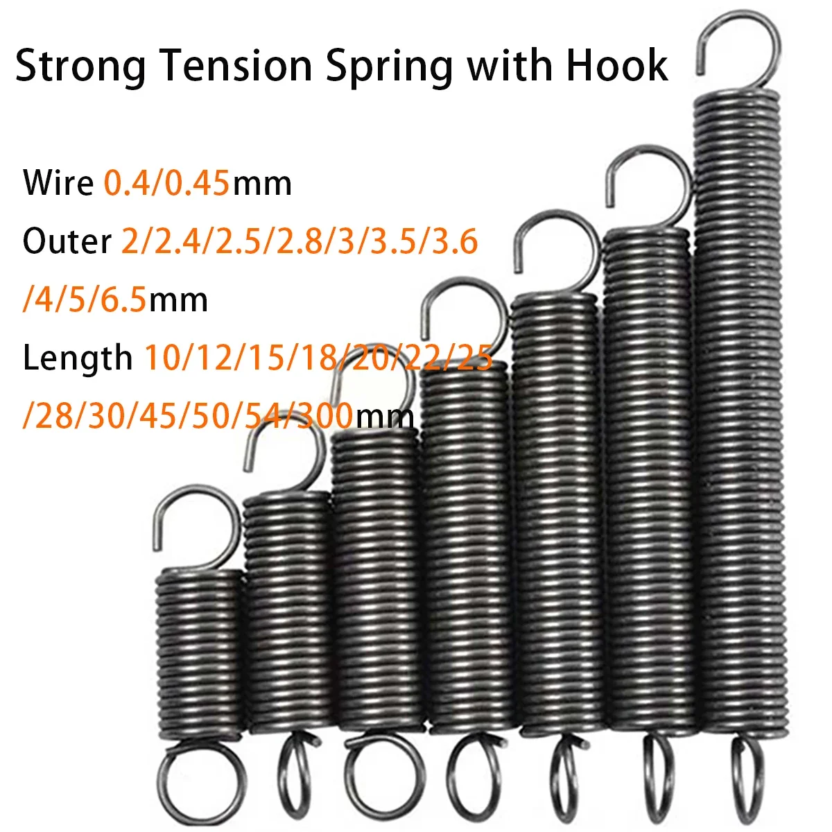 

Strong Tension Spring with Single Hook,Spring Steel,Wire 0.4Mm,Outer 2.4-6.5Mm,Length 10-60Mm,Support Customization