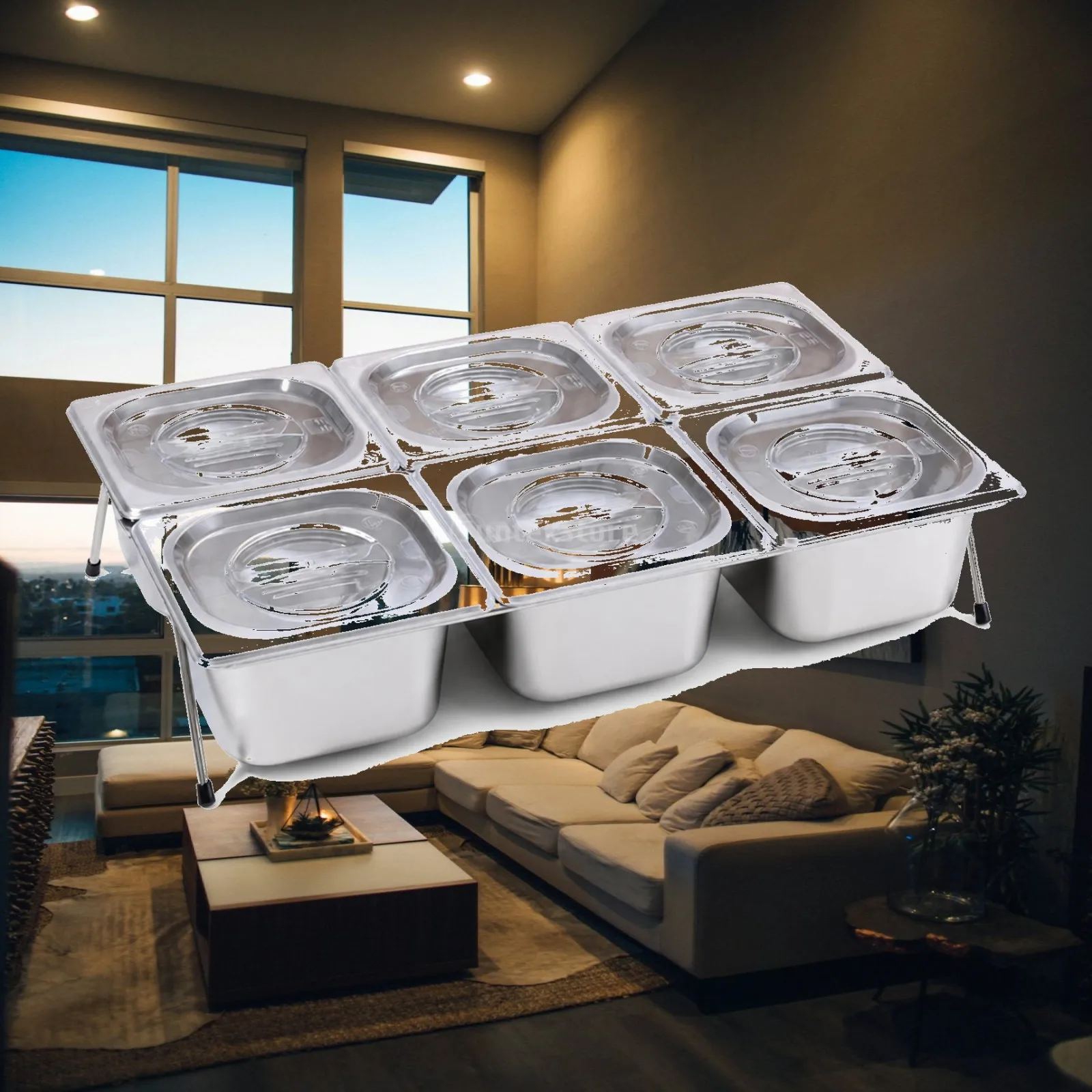Condiment Dispenser with 6 Compartments Modular Condiment Dispenser with Lid