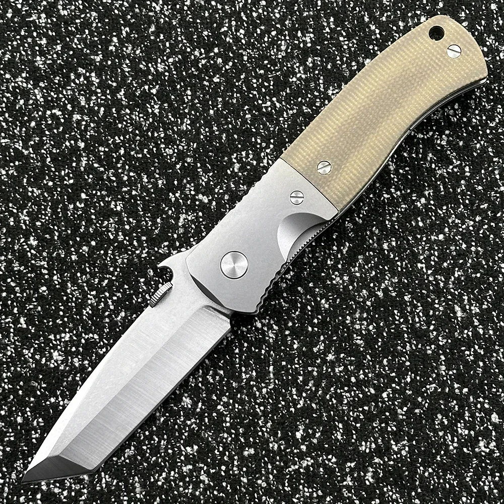 New AUS-10 Blade CQC7 Wave Open Double Row Ceramic Bearings Titanium Micarta Handle Camping Hunting EDC Tool Folding Knife