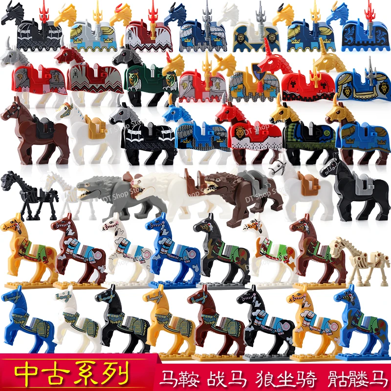 Military War Horse Cavalry Mounts Animal Saddle Ancient Building Blocks Bricks Model Skeleton Horses Wolf Mount Educational Toys