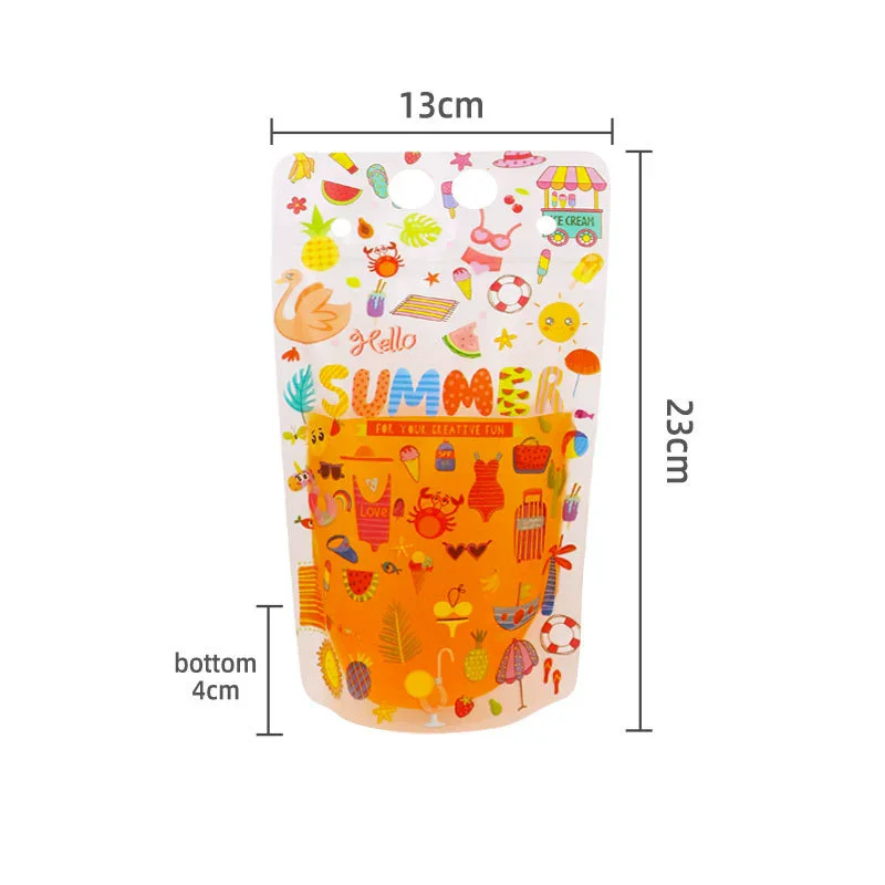 500Pcs/Lot Handheld Disposable Beverage Bag Juice Self-Sealing Lemonade Milk Tea Packing Bag Stand-Up Packaging Bags With Straw