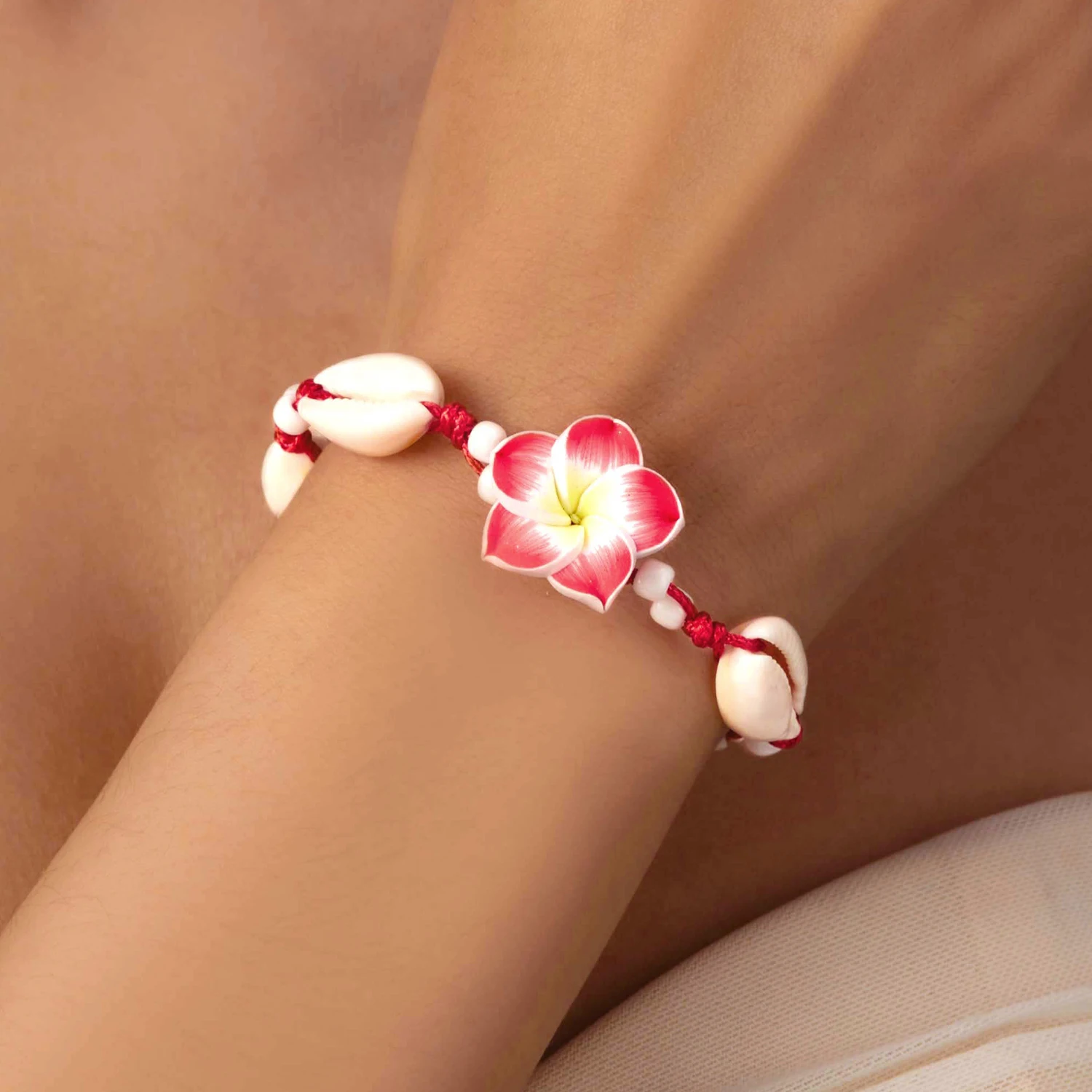 Bohemian Big Flower Sea Shell Charm Bracelets For Women Pink Blue Green Flower Soft Clay Pottery Beaded Bangles Handmade Jewelry view 5