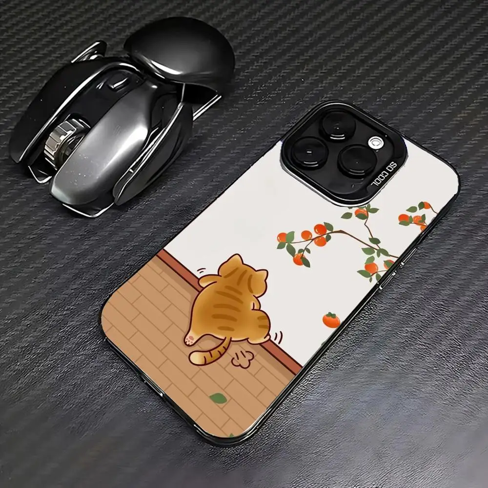 

The orange kitten climbed the wall case for iPhone 16 15 14 13 12 11 Pro/ Max/Plus shock-proof rear cover anti-fingerprint
