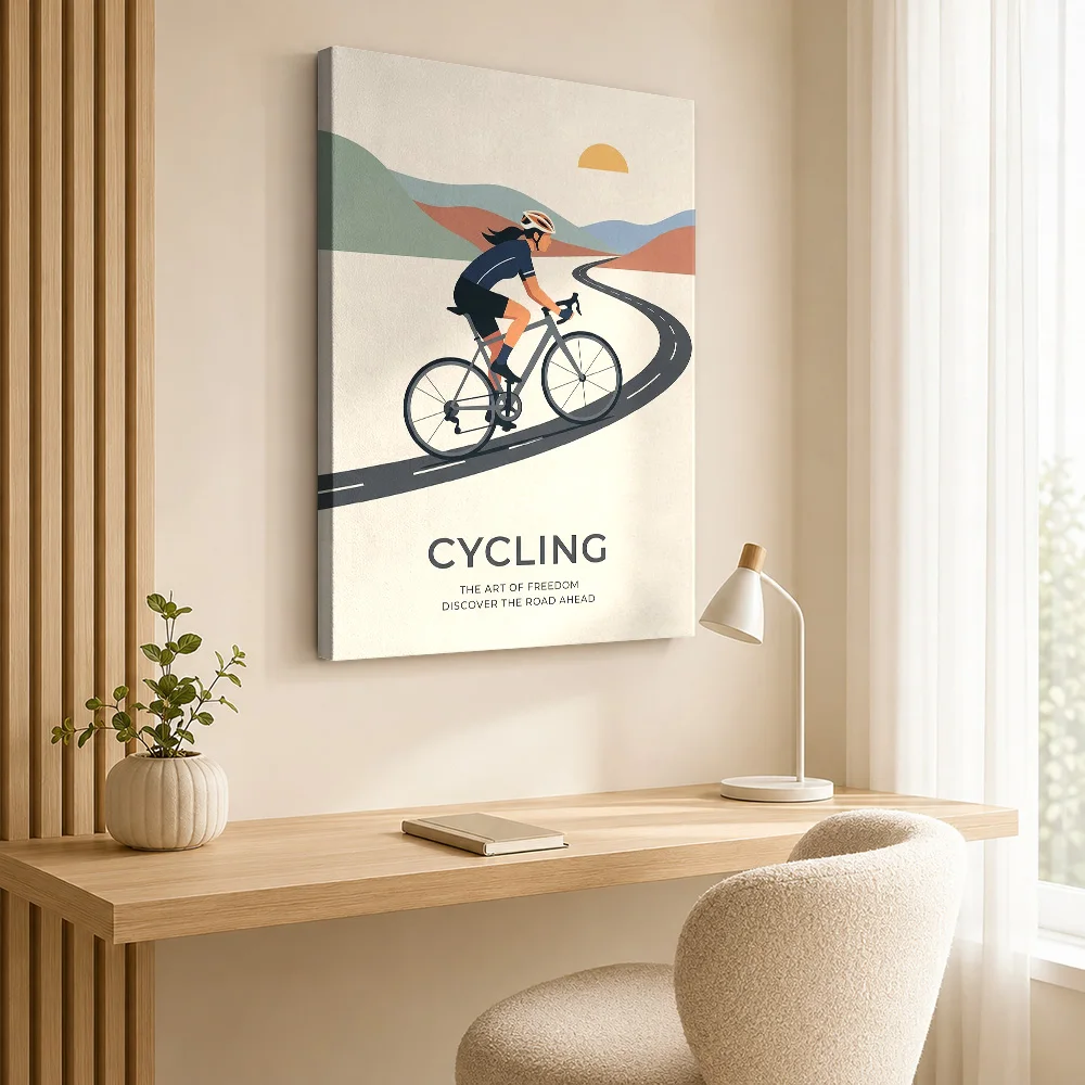 Minimalist Cycling Road Trip Canvas Painting Poster Customized Photo Sports Portrait Wall Art for Man Cave Decor Ready to Hang
