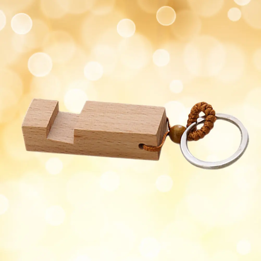 Creative Wood Cell Phone Stand Keychain Universal Smartphone Holder Portable Desktop Bracket for Tablets Phones Charging Movies